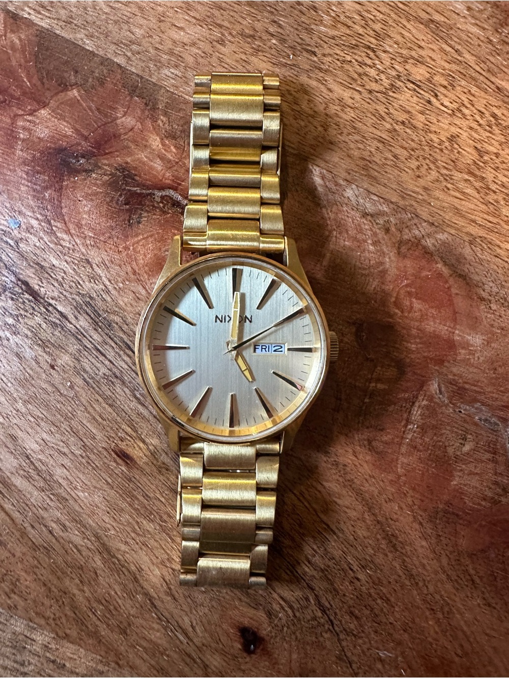 Nixon Sentry SS H15 Gold Stainless Steel Day Date Watch 100M